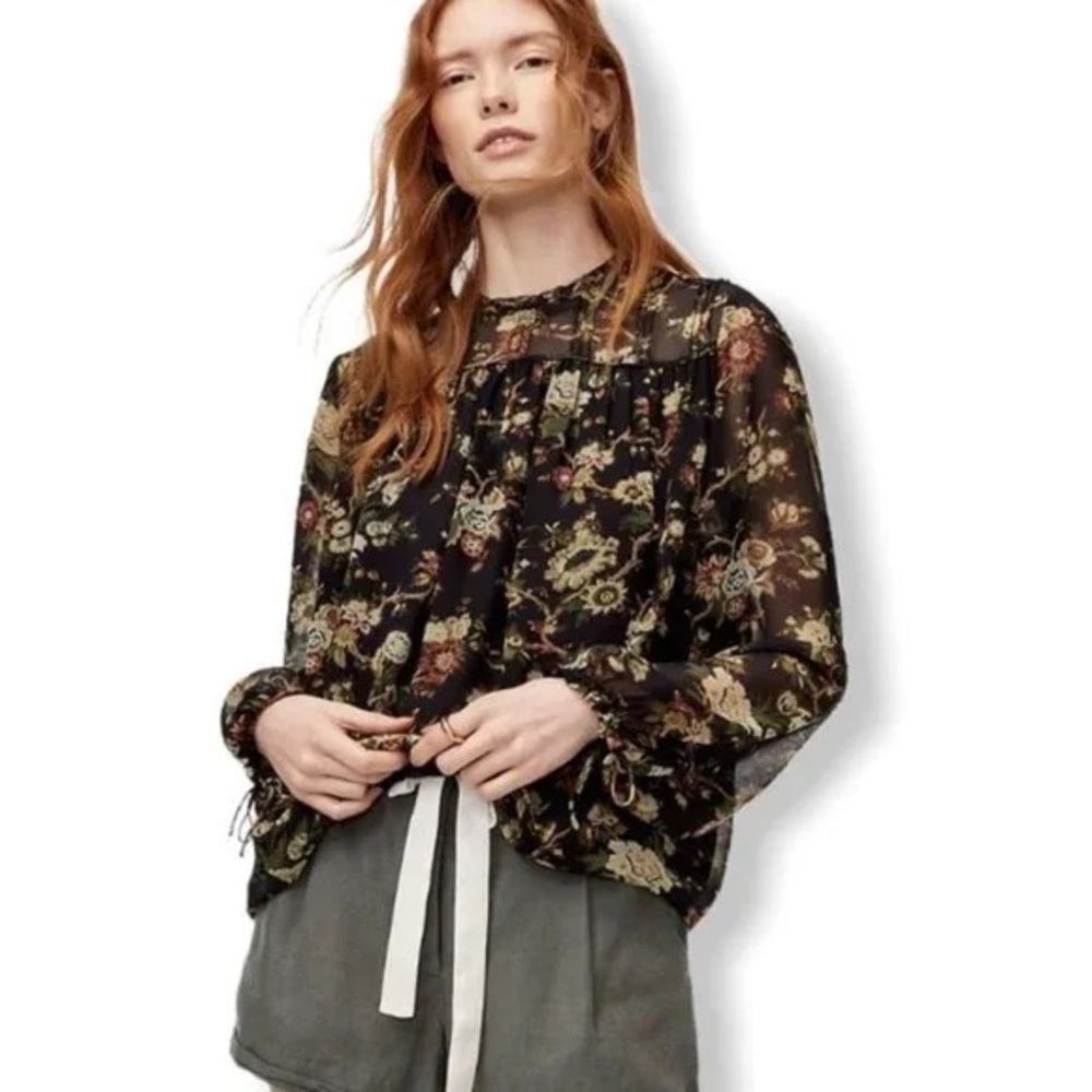 Aritzia Wilfred Lourdes Blouse Black Sheer Floral Long Sleeve Blouse size XS